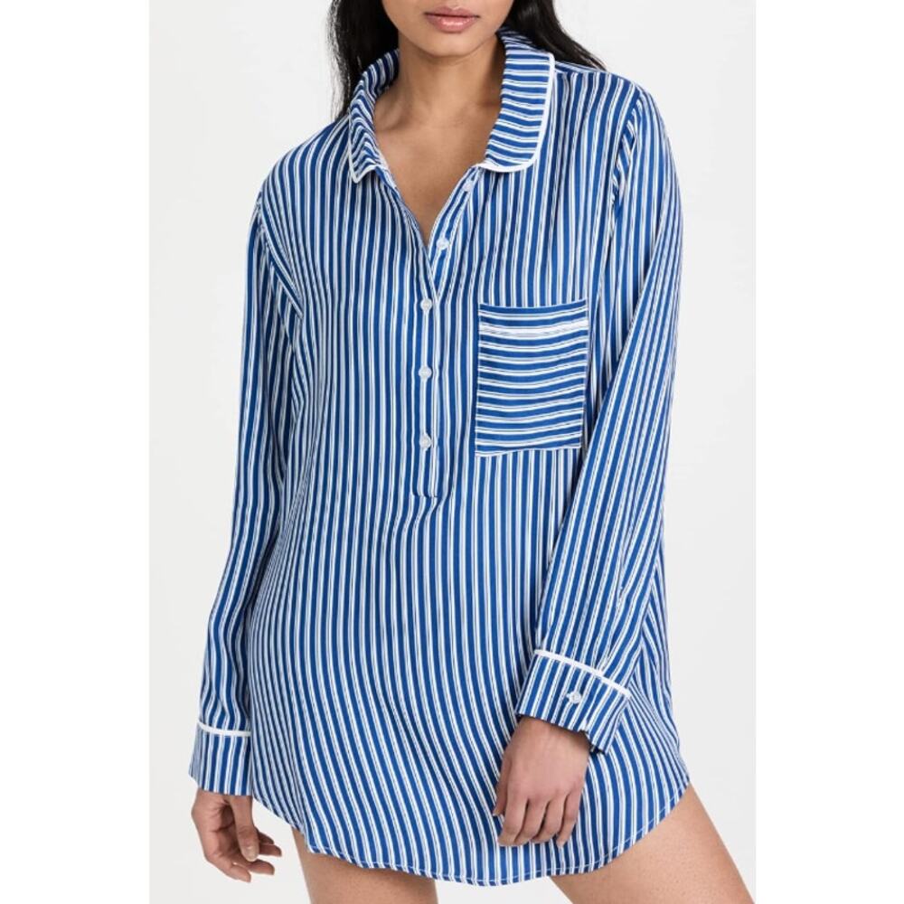 NWT Plush Striped‎ Sleep Dress in Blue/White